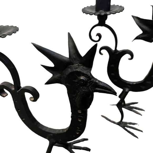 Set Of 2 Wrought Iron Rooster Candlestick Holder Horshoe Folk Art - Picture 6 of 14